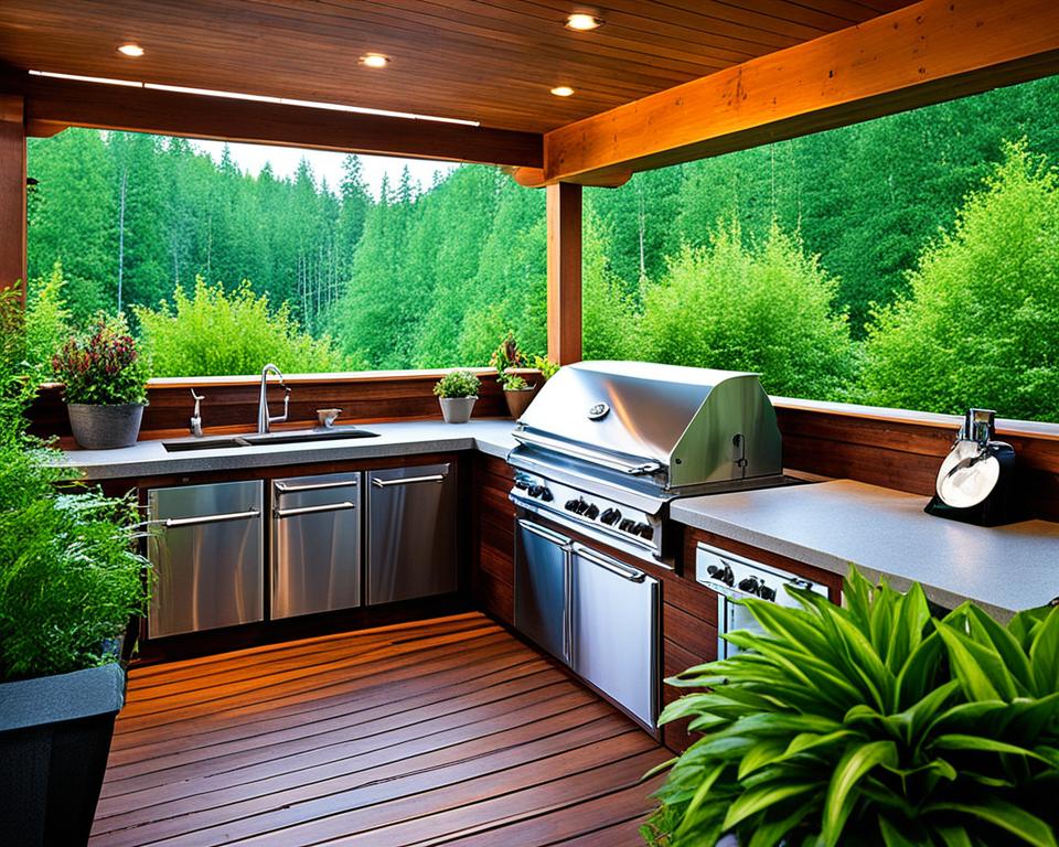 Outdoor Kitchen on Deck with Plants