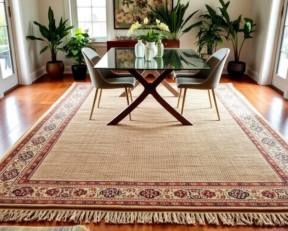 Layered dining room rugs