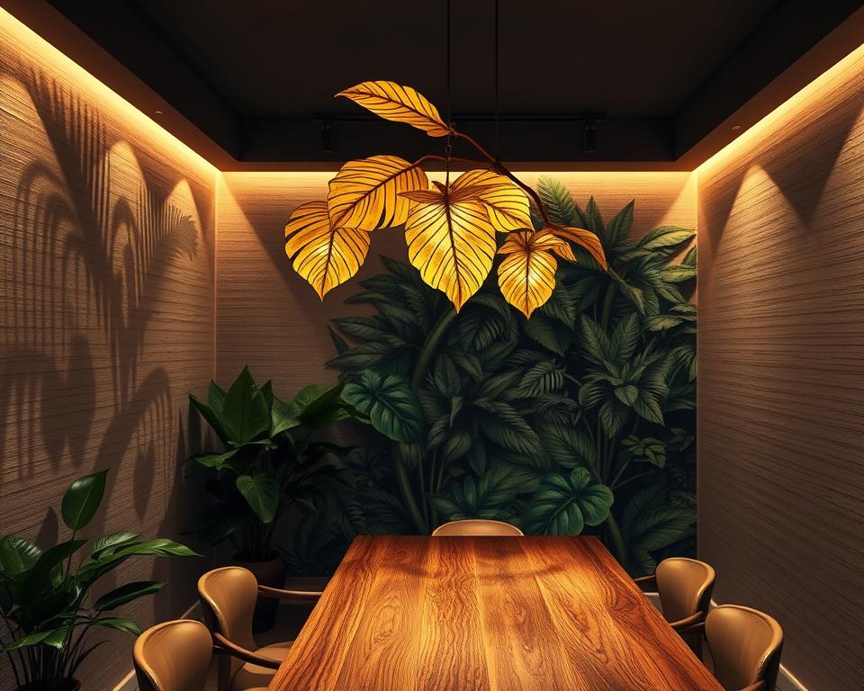 jungle-inspired dining room lighting