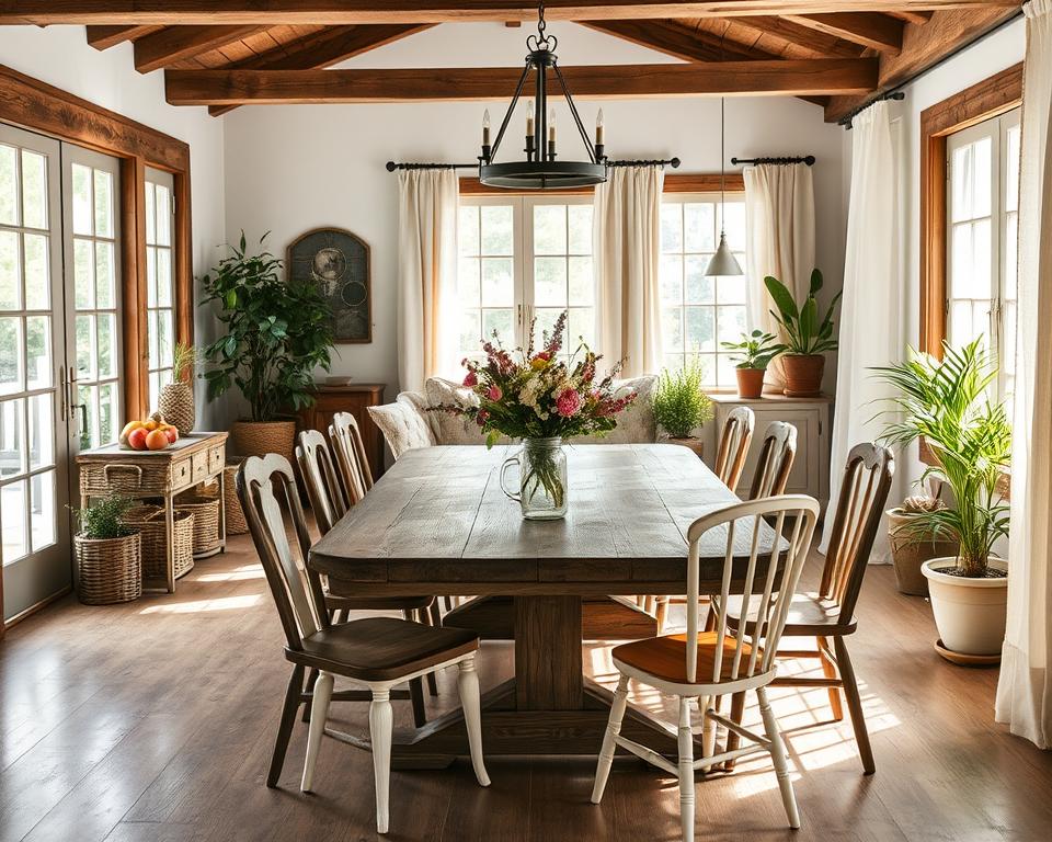 natural elements in farmhouse dining room