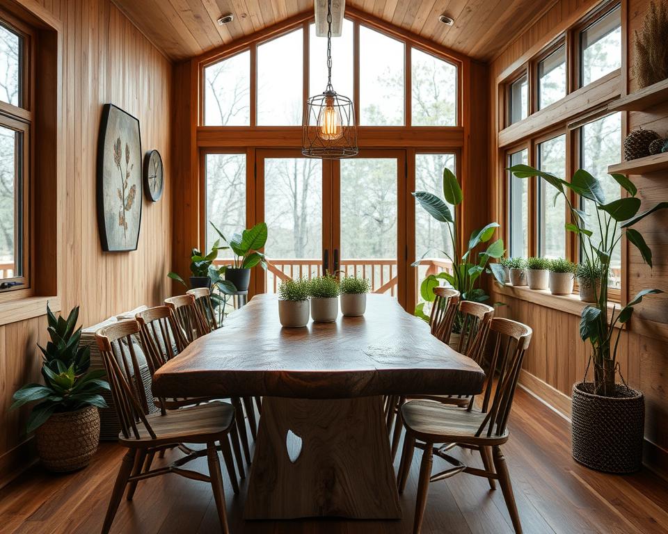 natural wood accents dining room