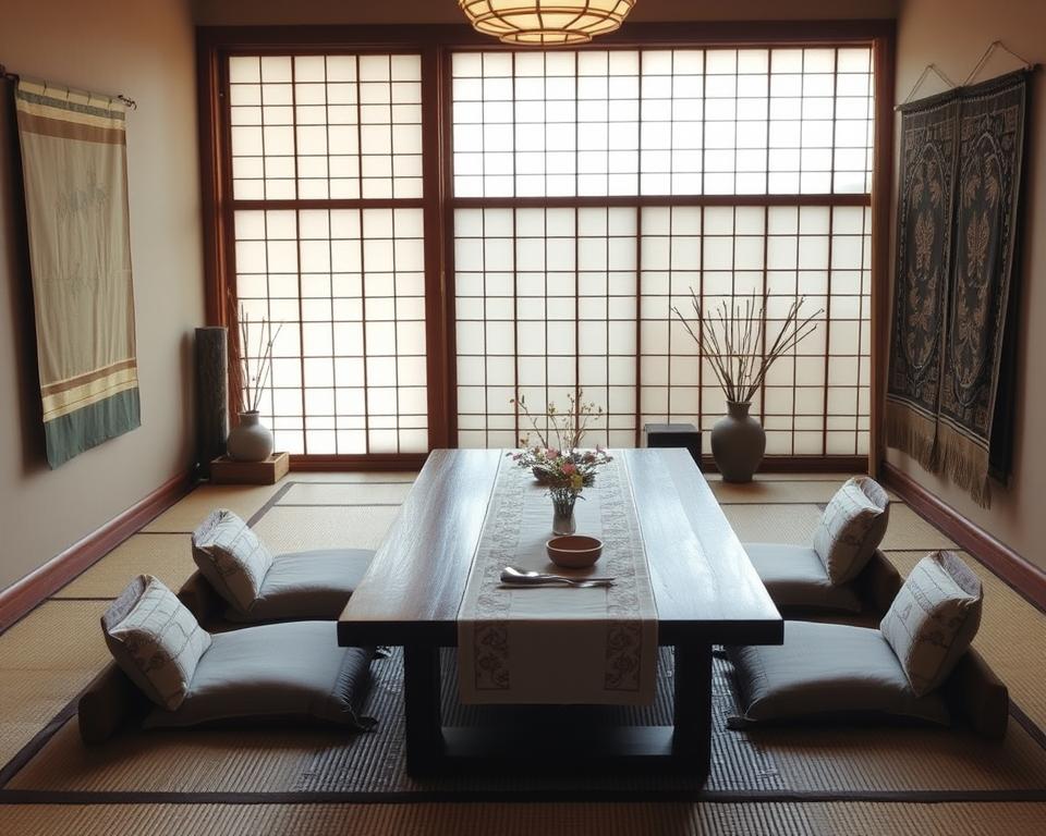 textiles in japanese dining room